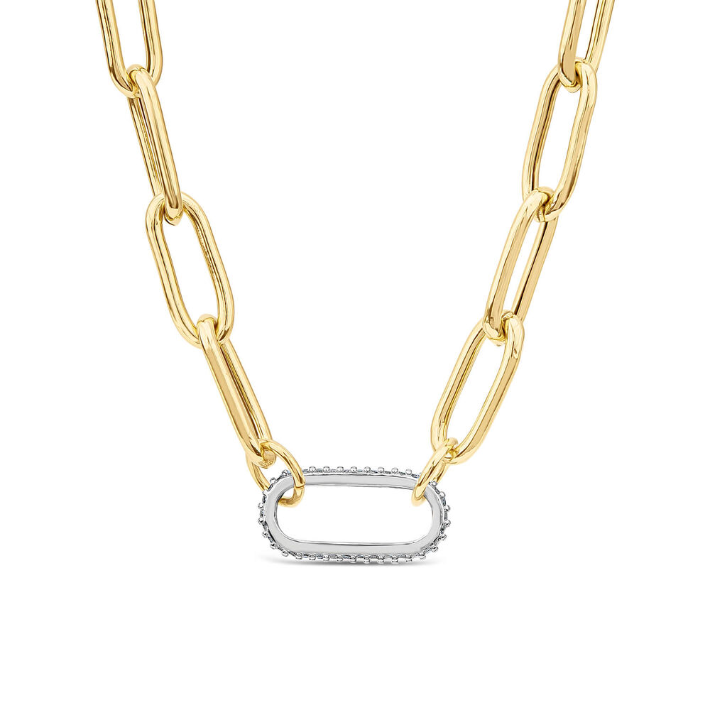 Silver & Yellow Gold Plated Single Cubic Zirconia Set Centre Link Necklet image number 0