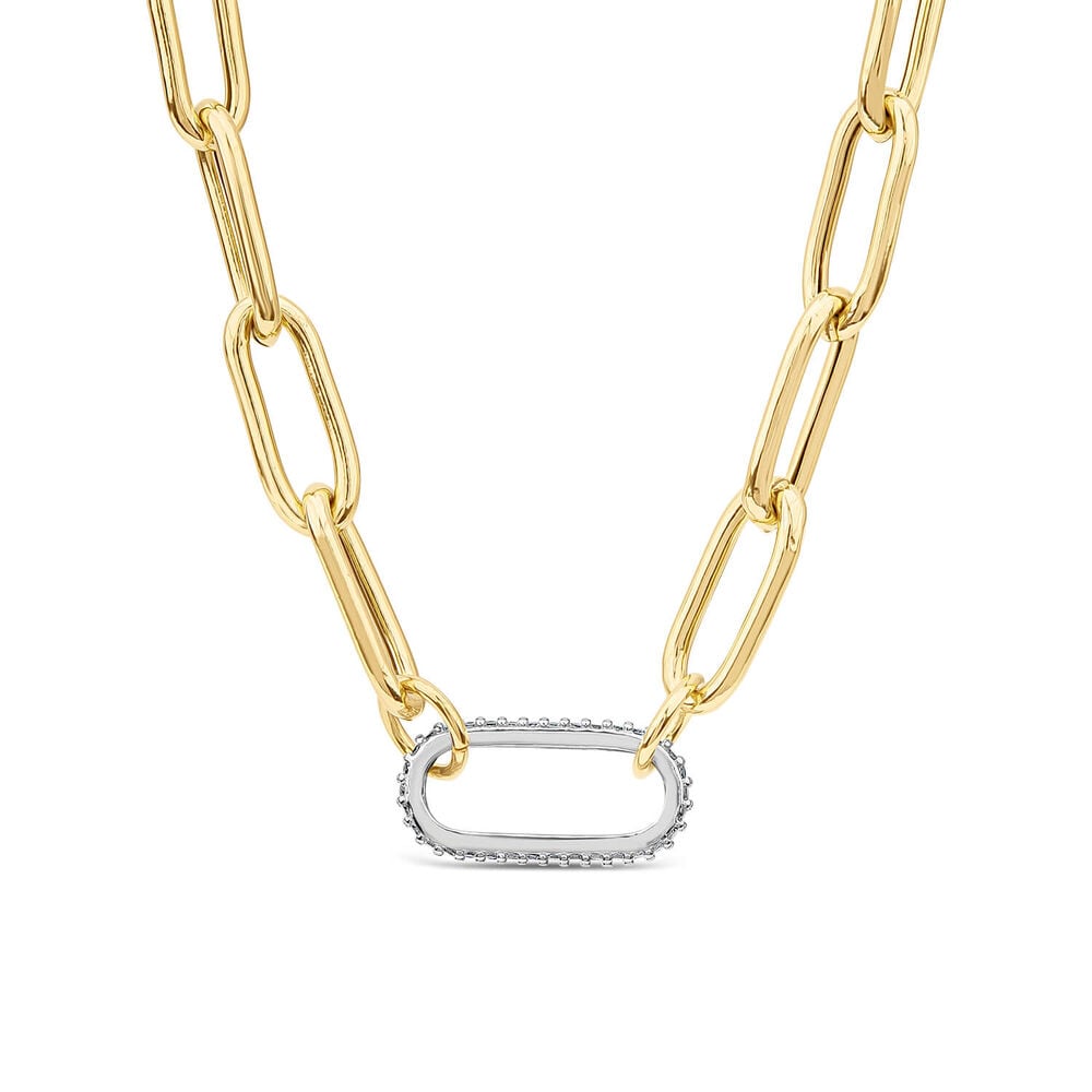 Silver & Yellow Gold Plated Single Cubic Zirconia Set Centre Link Necklet