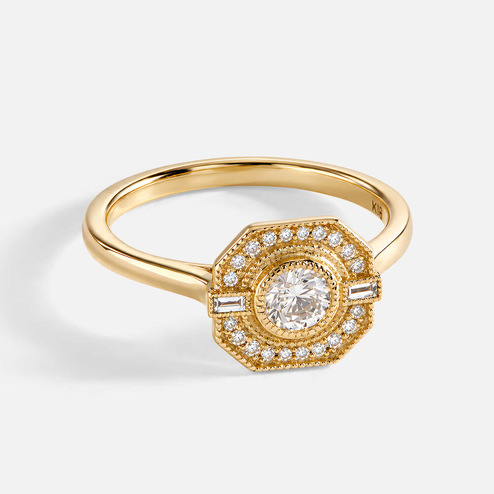 Born Contour 9ct Yellow Gold 0.40ct Lab Grown Diamond Hex Shaped Antique Ring