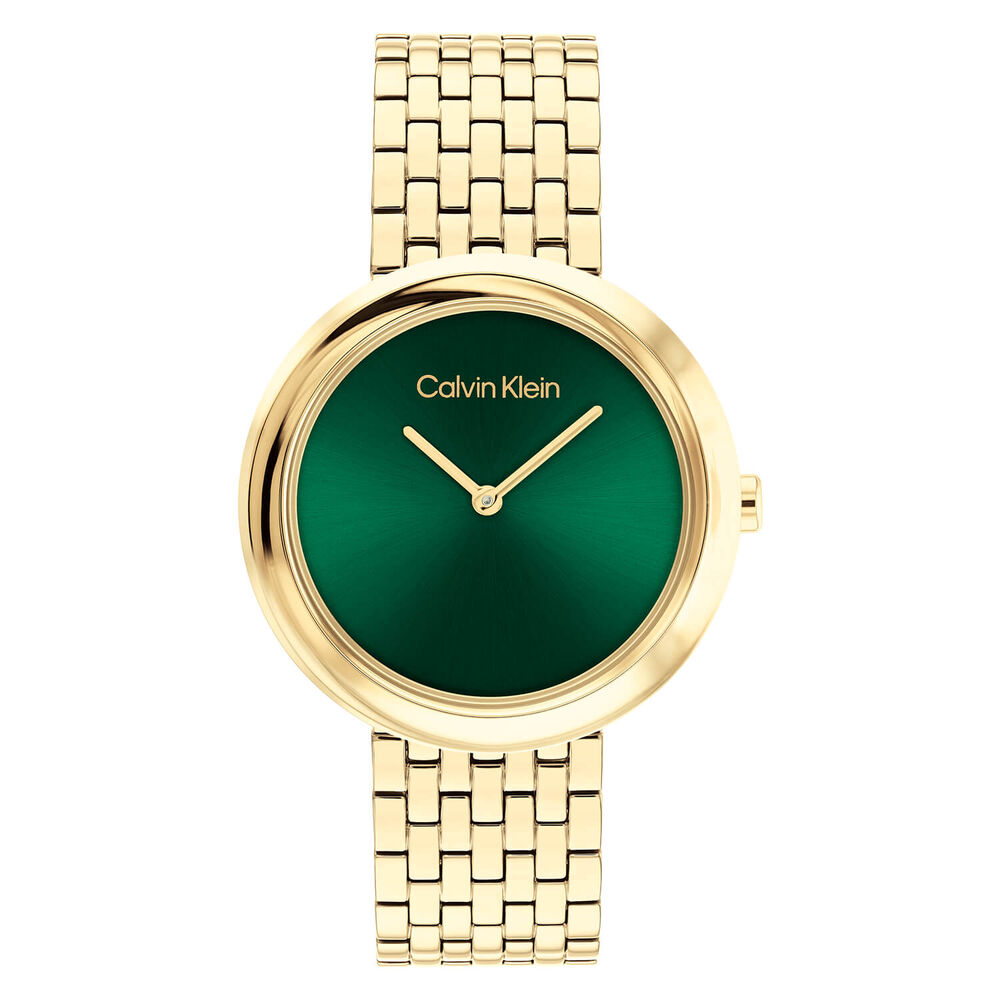 Calvin Klein 34mm Green Dial Yellow Gold IP Steel Bracelet Watch