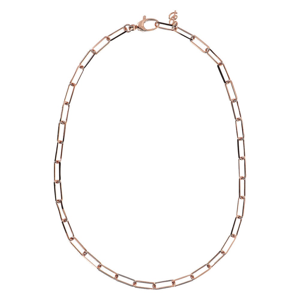 Bronzallure 18ct Rose Gold Plated Rectangular Chain Necklace image number 0