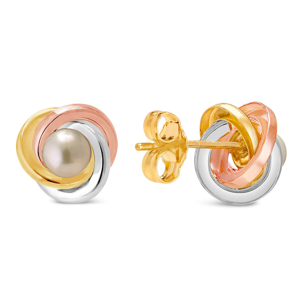 9ct Yellow, White and Rose Gold Pearl Earrings image number 2