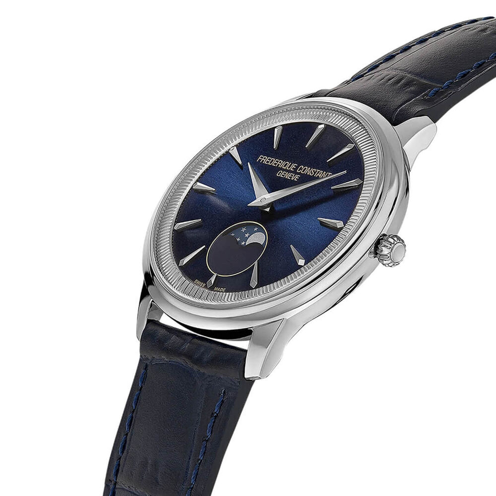 Frederique Constant Classics Moneta Moonphase 37mm Blue Dial Leather Strap Watch image number 1