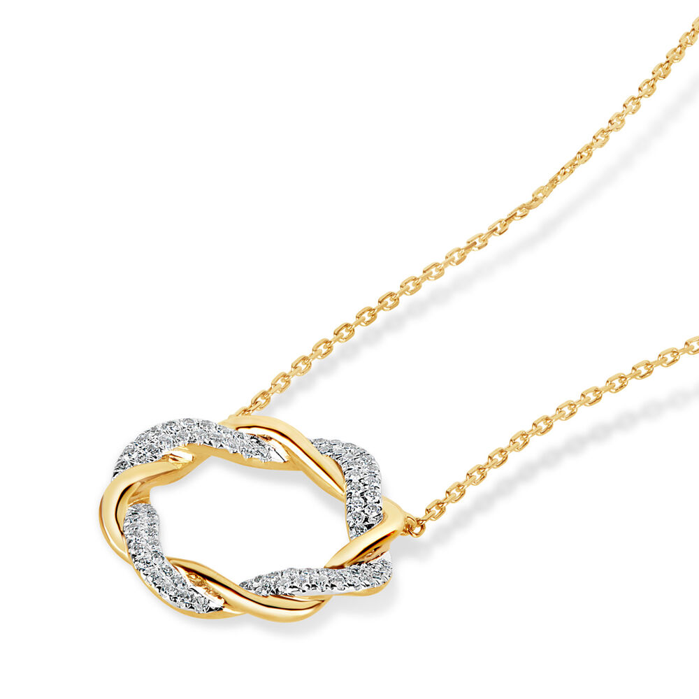 9ct Yellow Gold 0.12ct Diamond Twist Circle Necklet image number 1