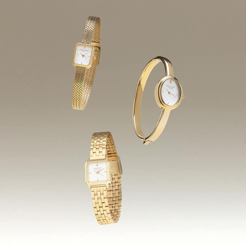 Rosefield Boxelle Gold 19.5x19.5mm White Matte Dial 23k Gold Plated Steel Bracelet Watch image number 3