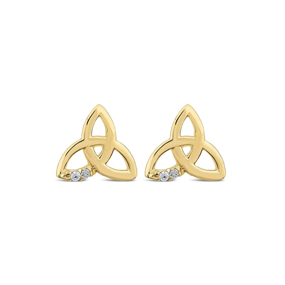 9ct Yellow Gold Cubic Zirconia Trinity Knot Stud Earrings image number 0