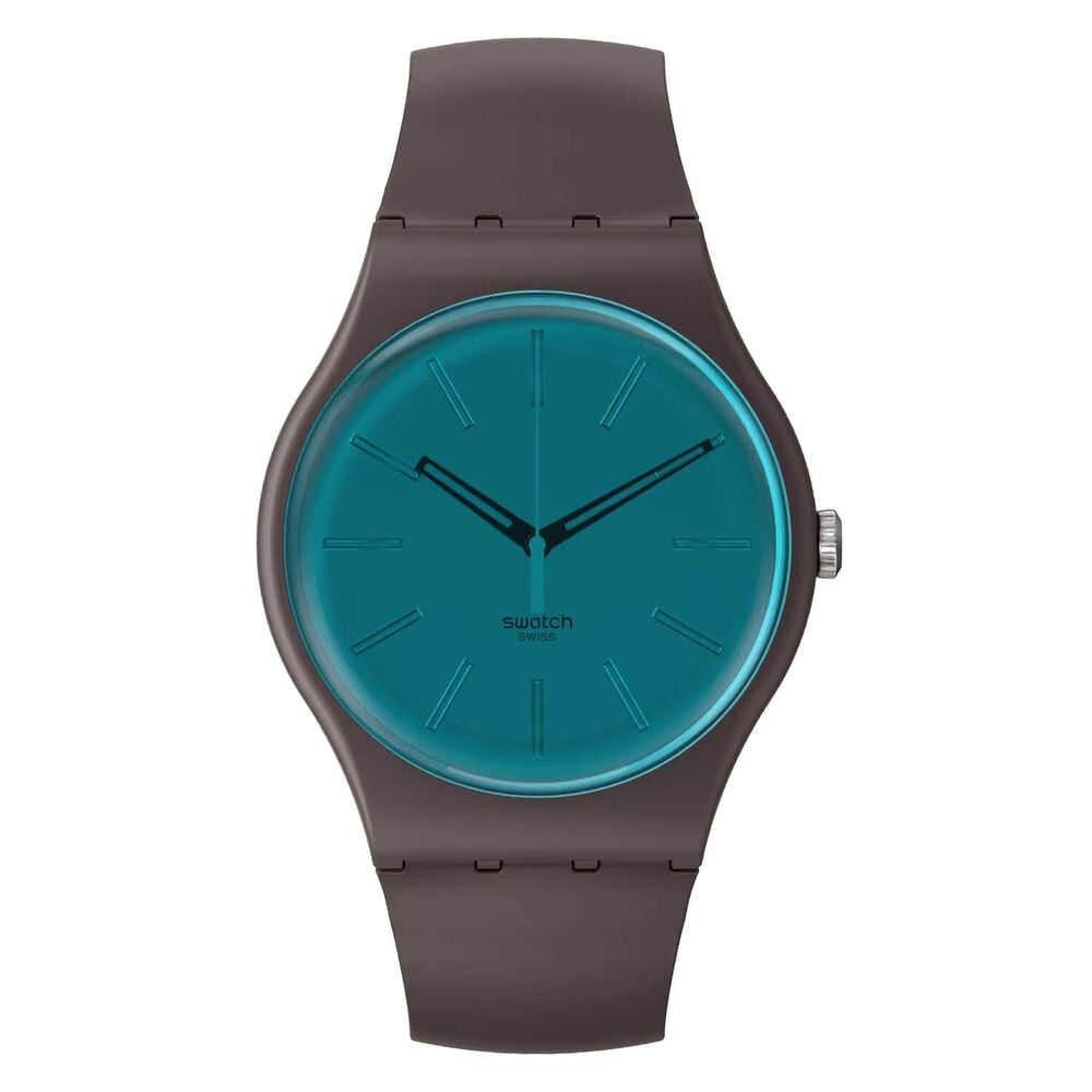 Swatch Dark Duality 41mm Blue Dial Brown Strap Watch image number 0