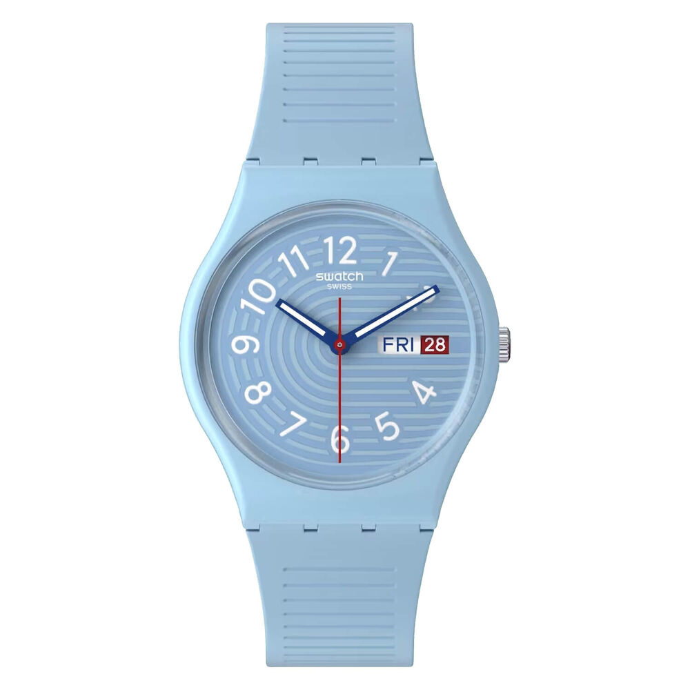 Swatch Trendy Lines in The Sky 34mm Light Blue Dial Strap Watch