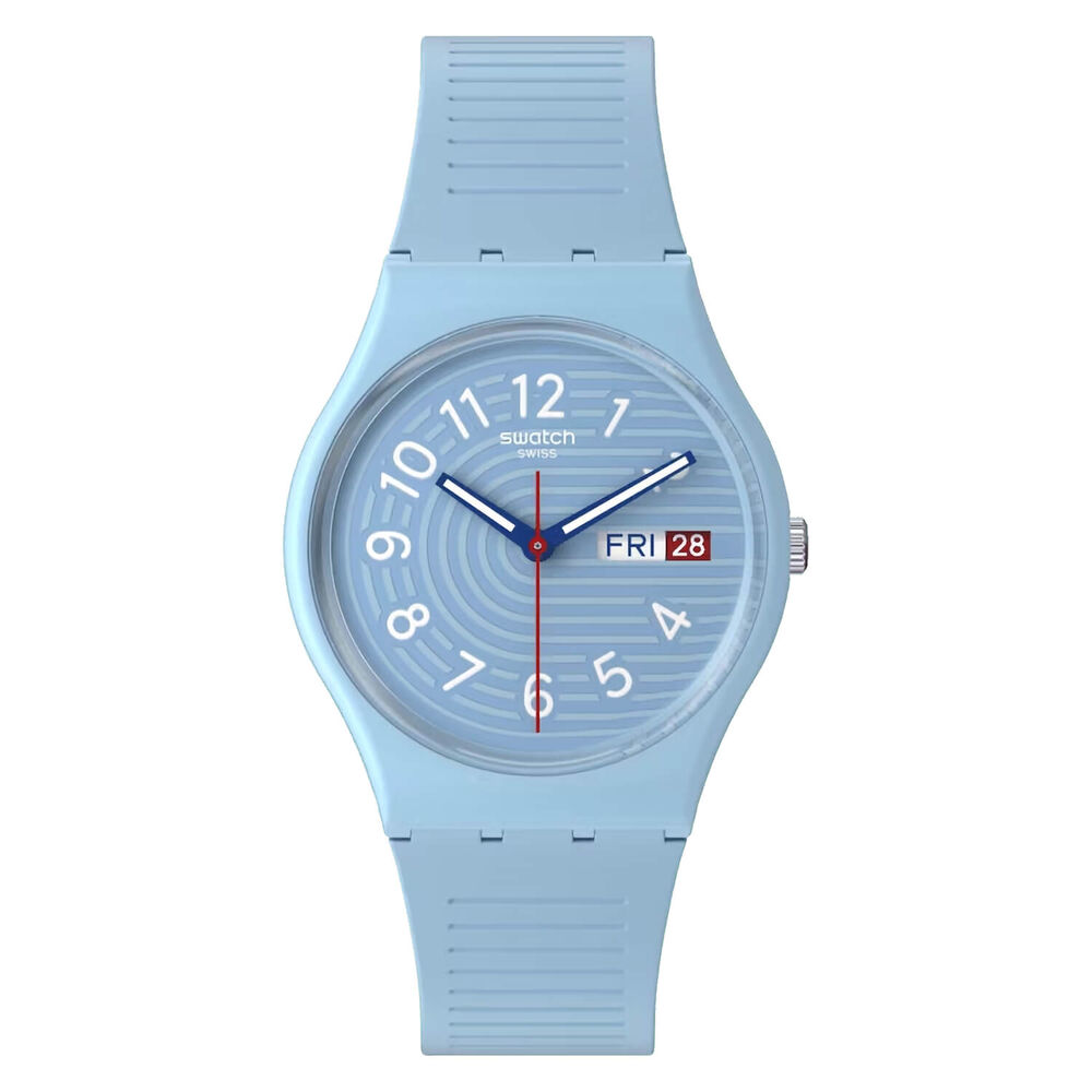 Swatch Trendy Lines in The Sky 34mm Light Blue Dial Strap Watch image number 0