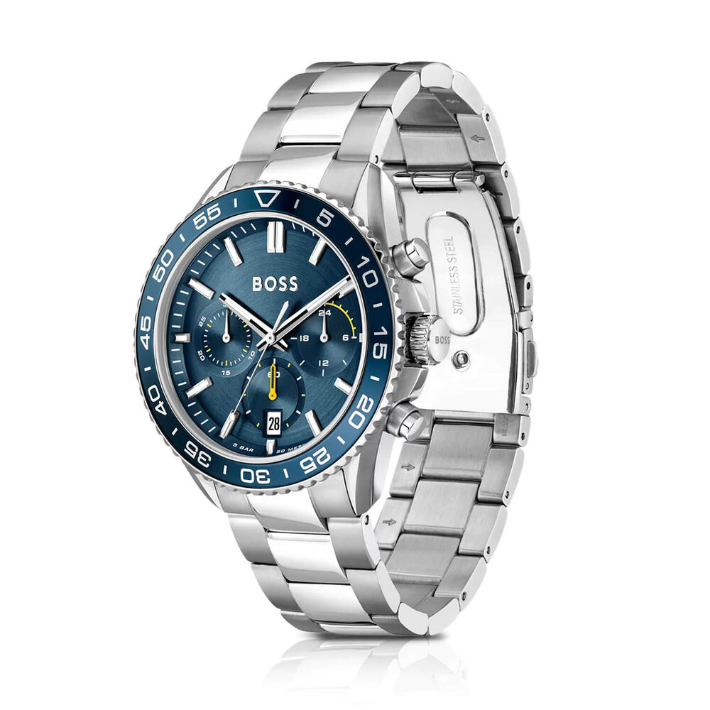 BOSS Runner Chronograph 44mm Blue Dial Steel Bracelet Watch image number 1