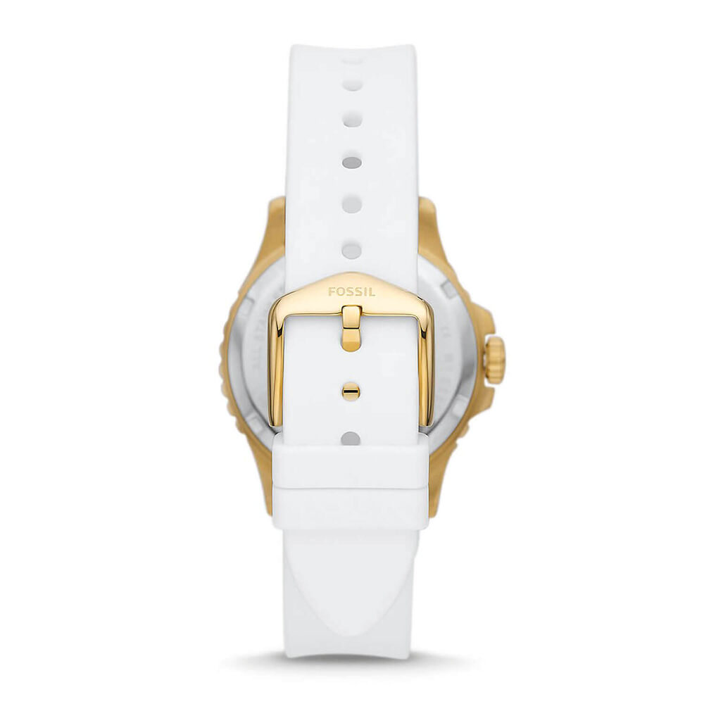Fossil FB-01 36mm Silver Dial Yellow Gold IP Case White Rubber Watch image number 1