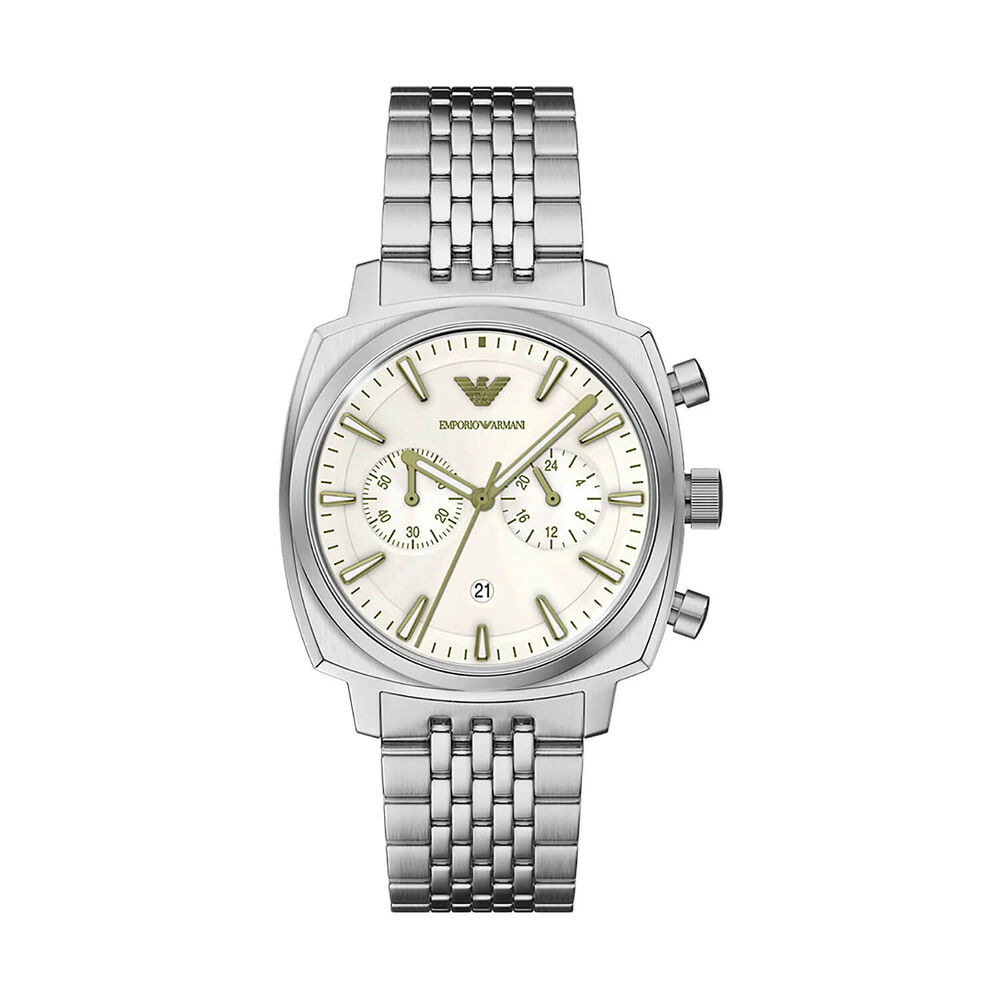 Emporio Armani Carlo 40mm Beige Dial Stainless Steel Bracelet Chronograph Watch