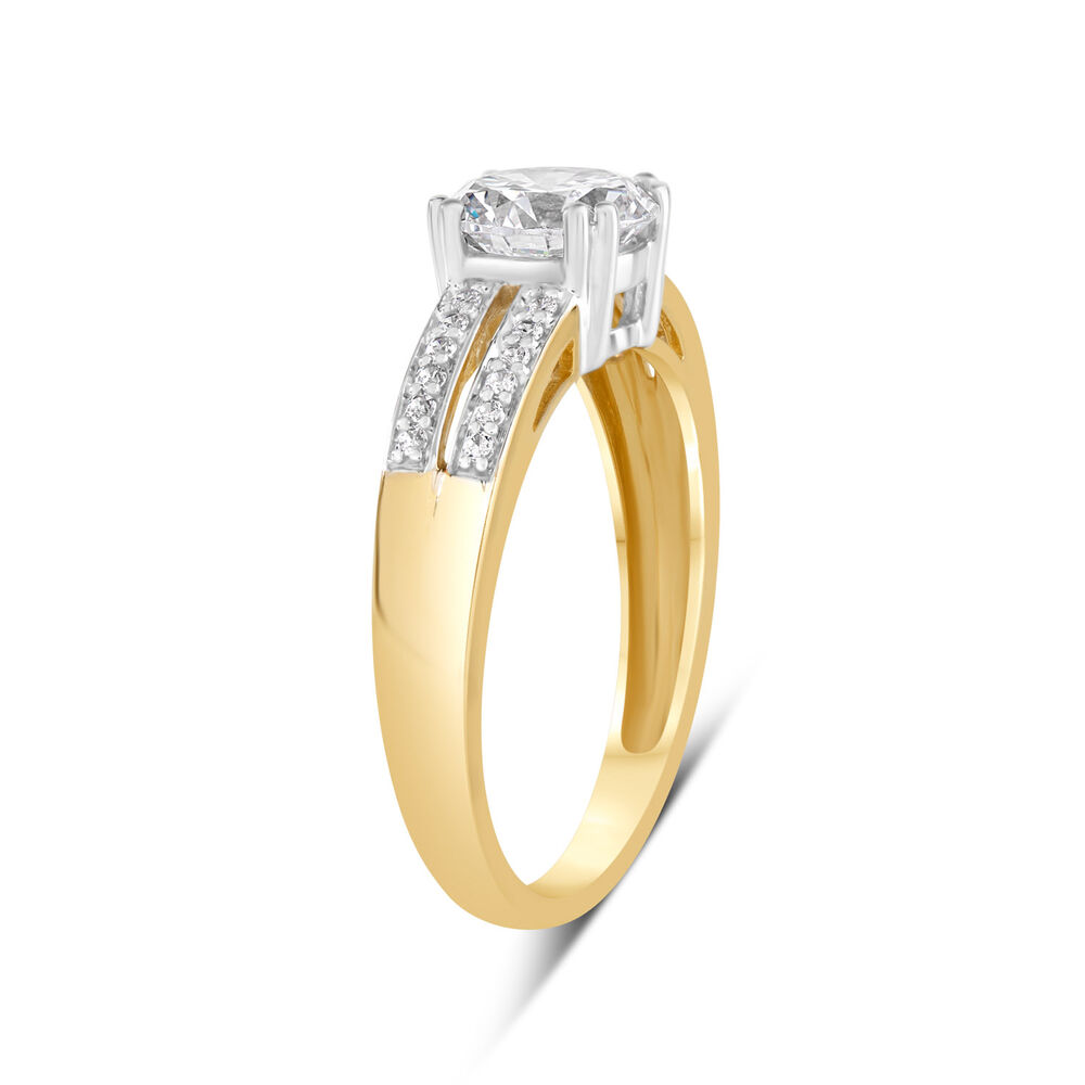 9ct Yellow Gold Cubic Zirconia Solitaire with Pave Cubic Zirconia Split Shoulders Ring image number 3