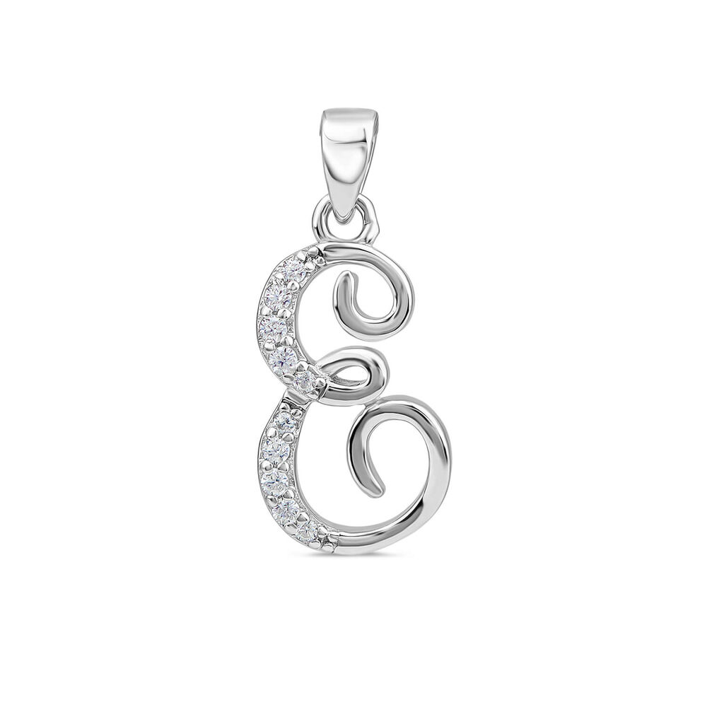 Sterling Silver Script Cubic Zirconia Initial "E" Pendant image number 0