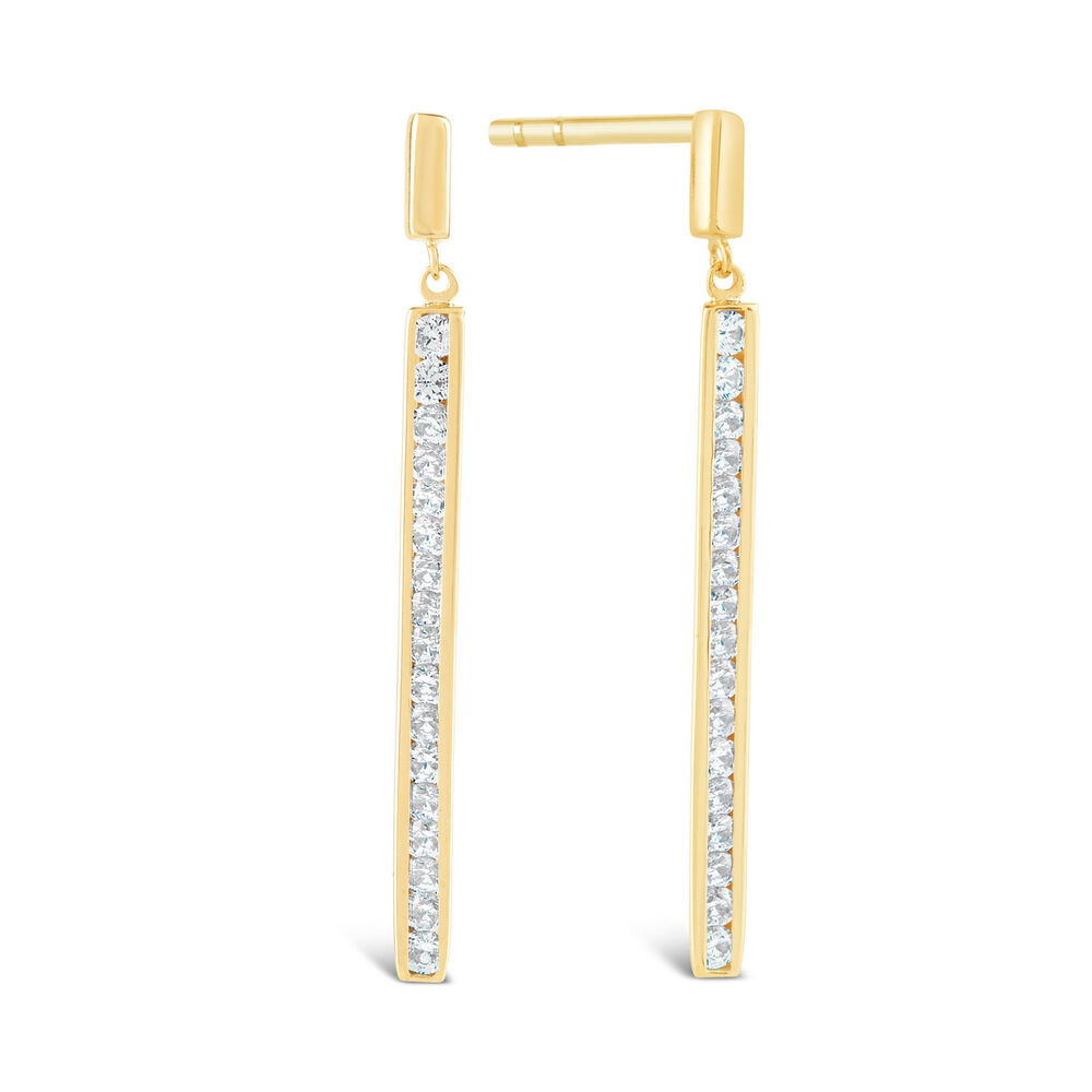 9ct Yellow Gold Cubic Zirconia Channel Set Bar Drop Earrings image number 2
