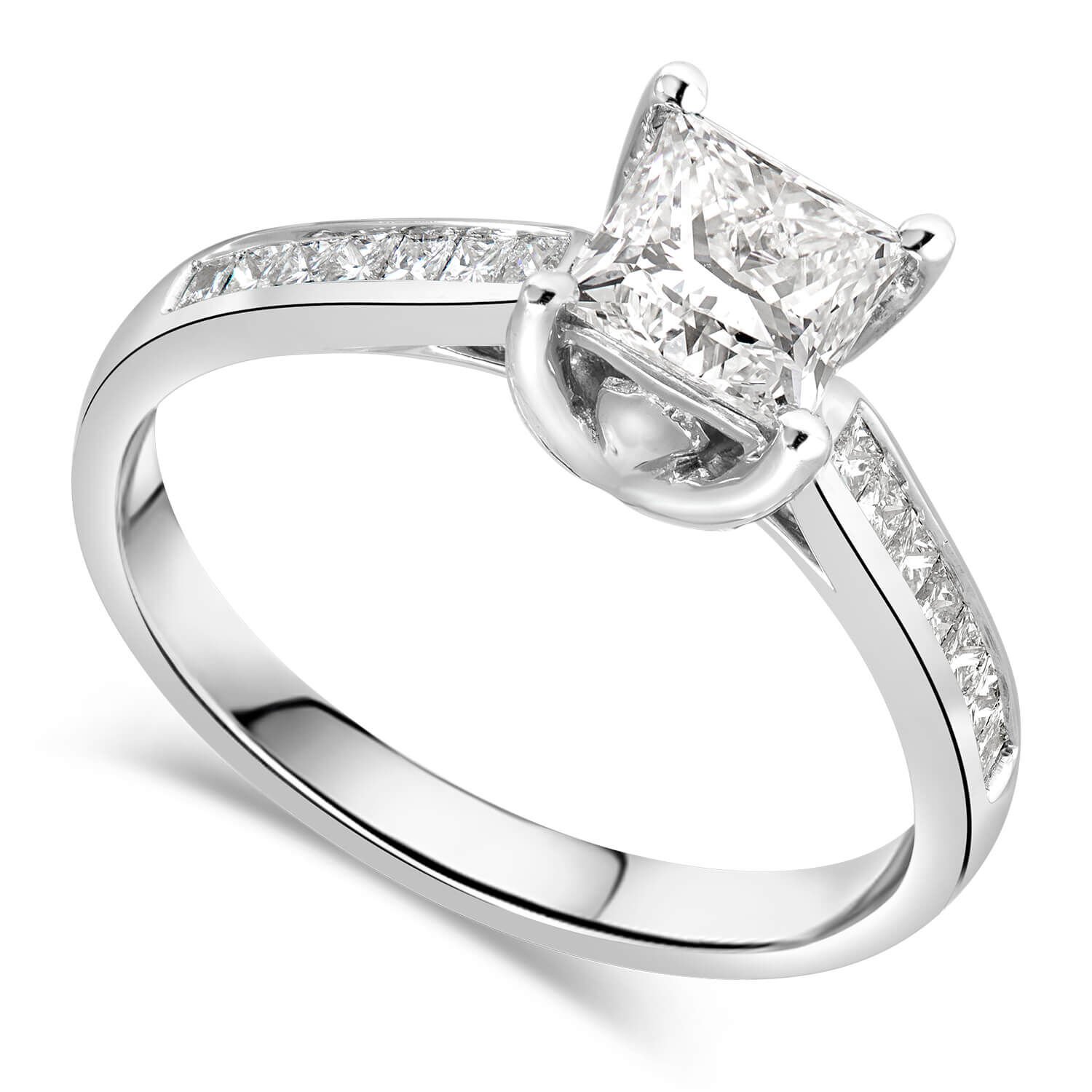 18ct White Gold Tulip Setting Princess Cut 1ct Diamond Ring