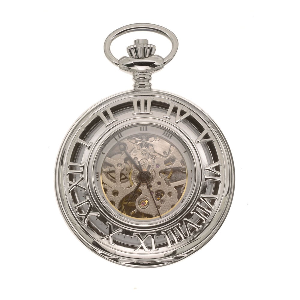 Mount Royal Half Hunter Skeleton Dial Silver Plated Open Roman Numerals Pocket Watch image number 2