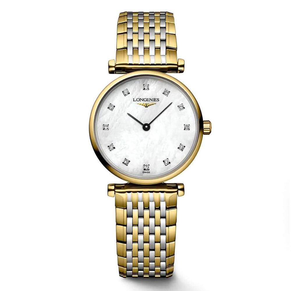 Longines Elegeance La Grande Classique 24mm Mother of Pearl Dial Diamond Dot Two Tone Bracelet Watch
