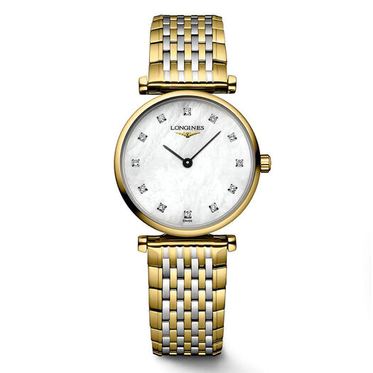 Longines Elegeance Le Grande Classique 24mm Mother of Pearl Dial Diamond Dot Two Tone Bracelet Watch