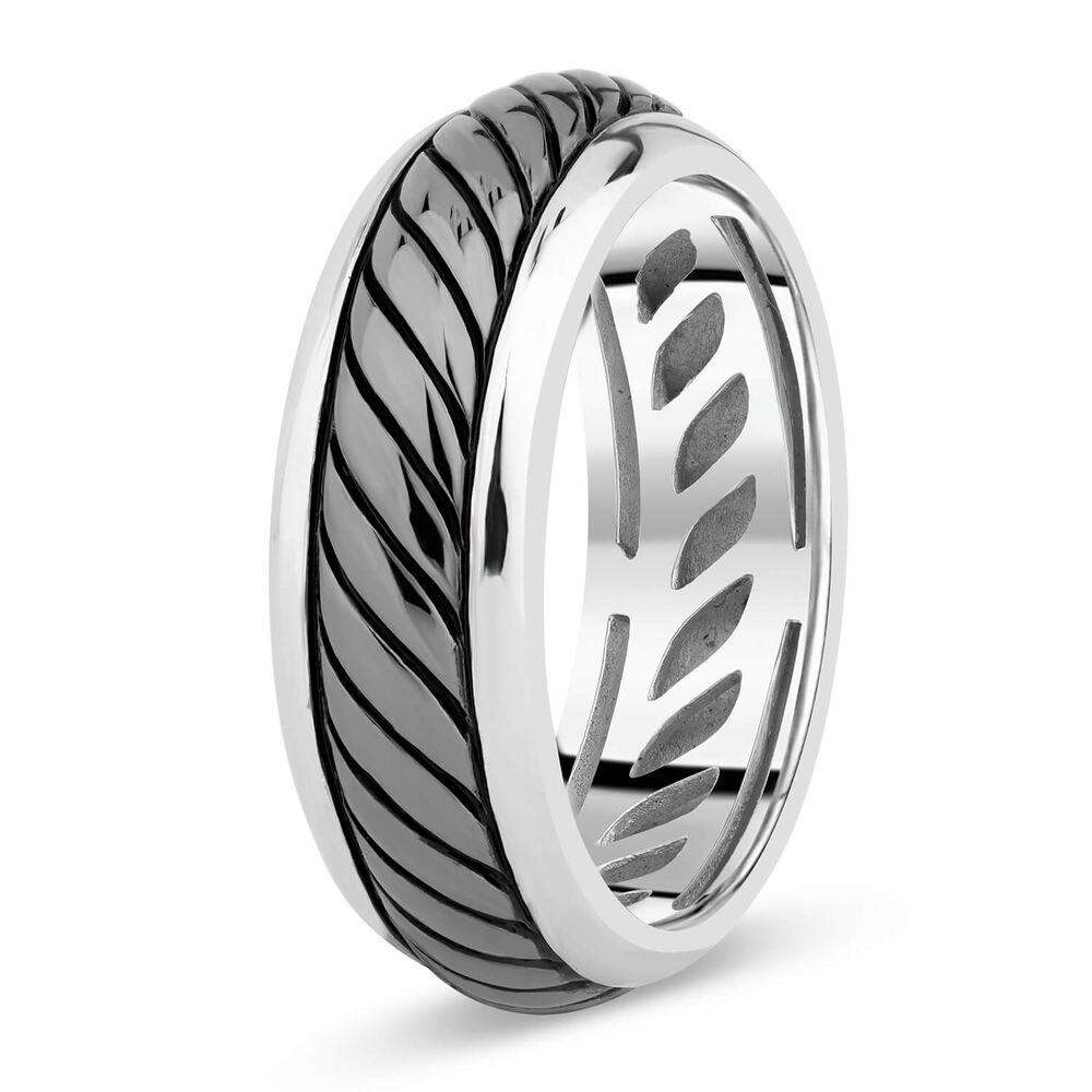 Sterling Silver Rhodium Plated 6.5mm Twist Men's Ring image number 3