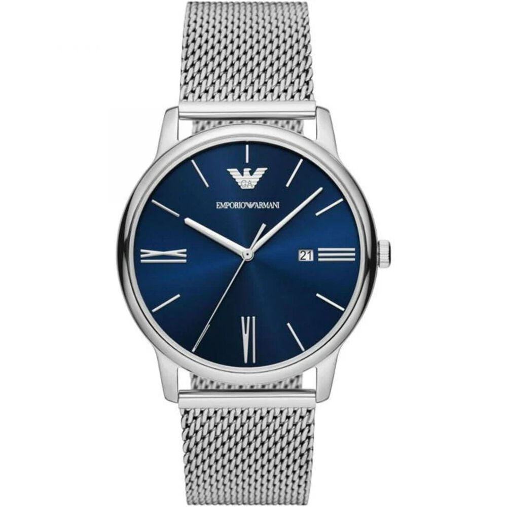 Emporio Armani Minimalist 42mm Blue Dial Mesh Steel Bracelet Watch