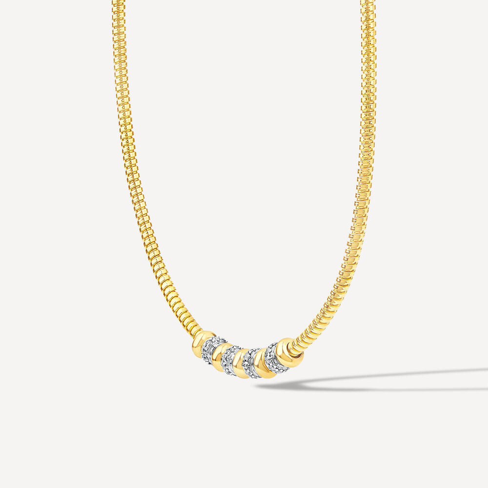 Sterling Silver Yellow Gold Plated Cubic Zirconia Ribbed Twist Necklet