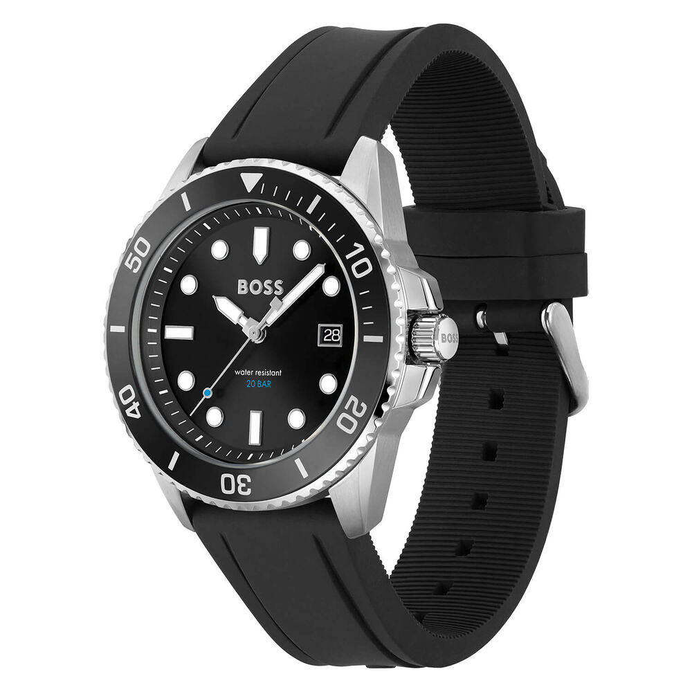 BOSS Ace 43mm Quartz Black Dial Steel Case Black Rubber Strap Watch