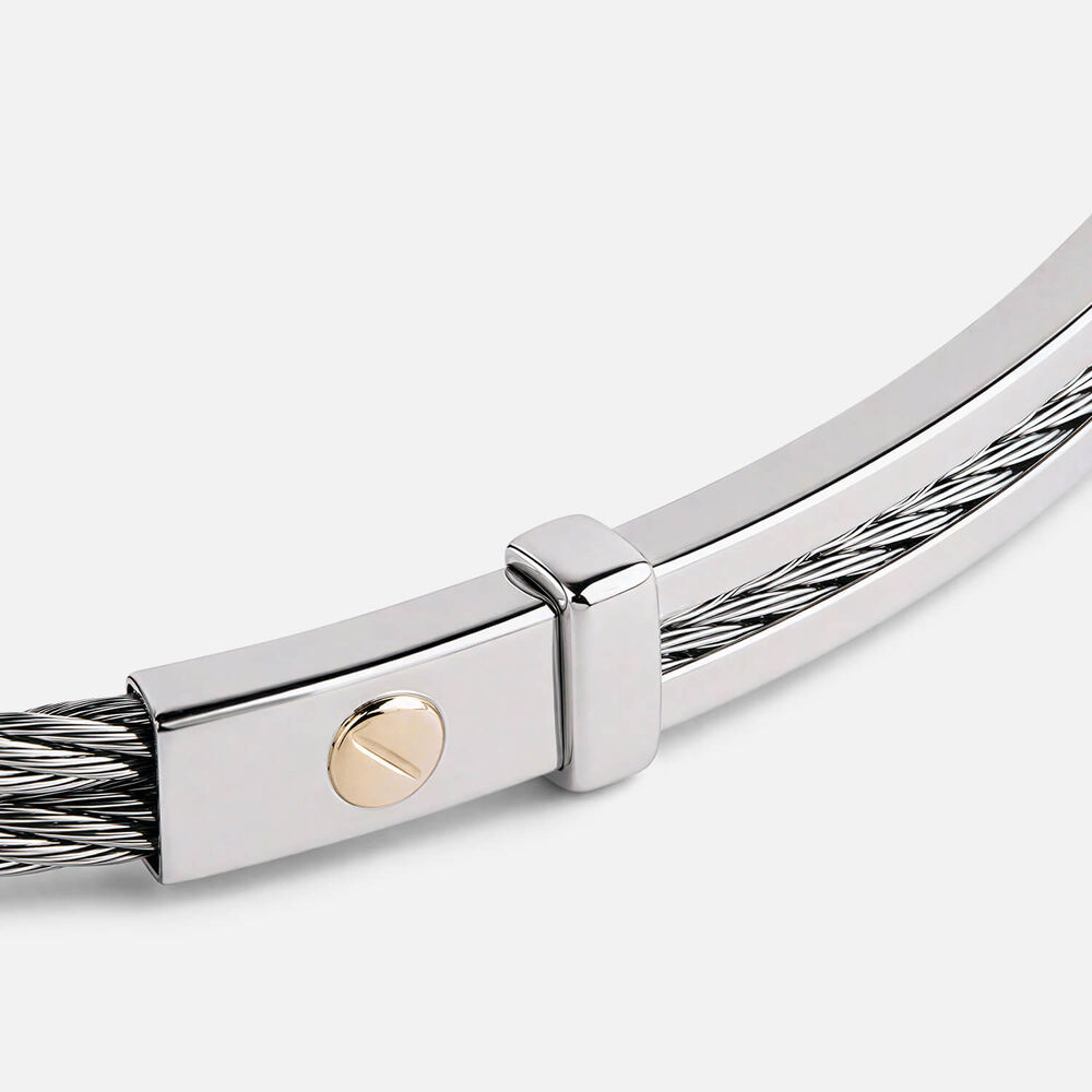 Stainless Steel Wire & Bar 14ct Gold Accent Bracelet