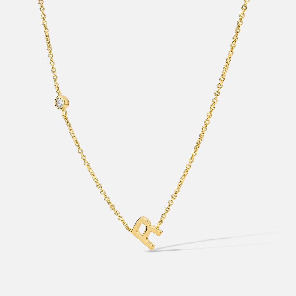 Yellow Gold Plated Vermeil Sterling Silver 0.06ct Lab Grown Diamond Initial R Necklet