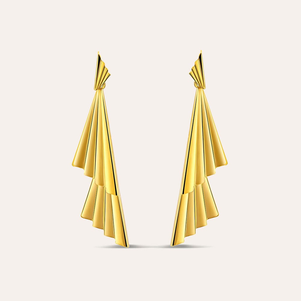 Yellow Gold Plated Sterling Silver Double Fan Drop Earrings