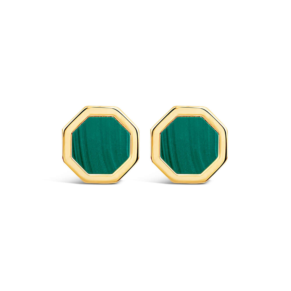 9ct Yellow Gold Hexagon Shaped Malachite Stud Earrings image number 0