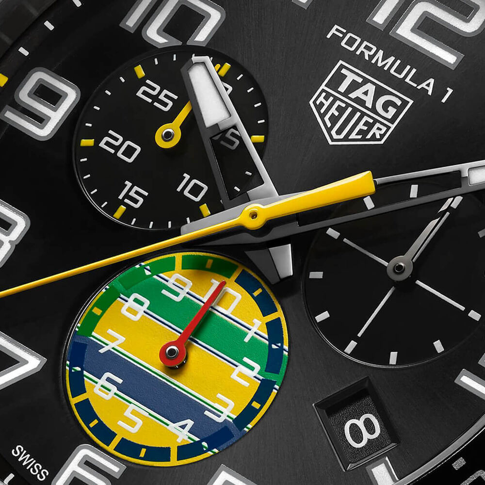TAG Heuer Formula 1 Chronograph x Senna 43mm Black Dial Steel Bracelet Watch image number 2