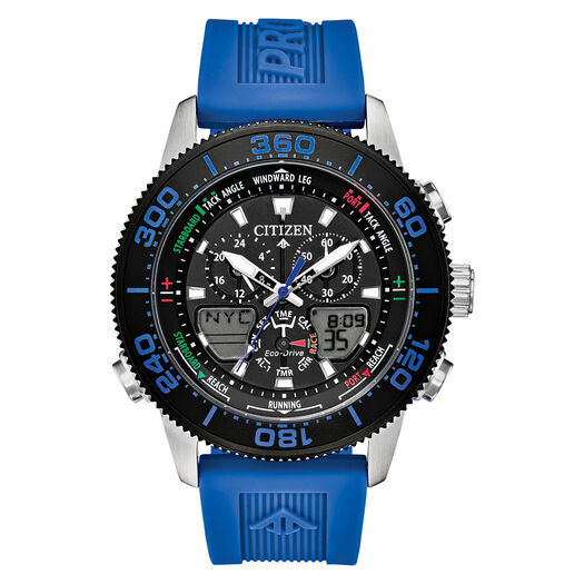 Citizen Eco Drive Promaster Sailhawk Black Dial Stainless Stell Case Blue Rubber Strap Wr200 Watch
