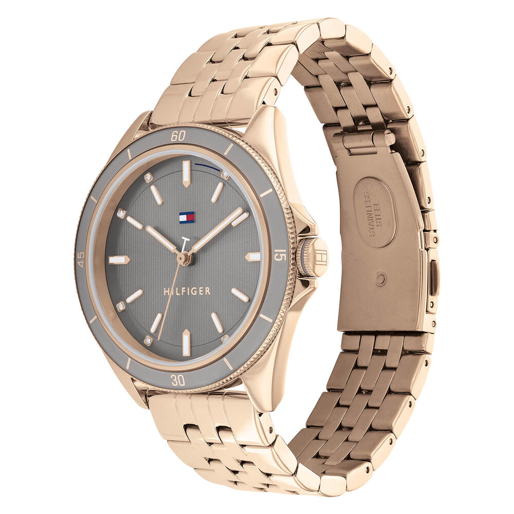 Tommy Hilfiger 38mm Quartz Grey Dial Rose Gold IP Case Bracelet Watch