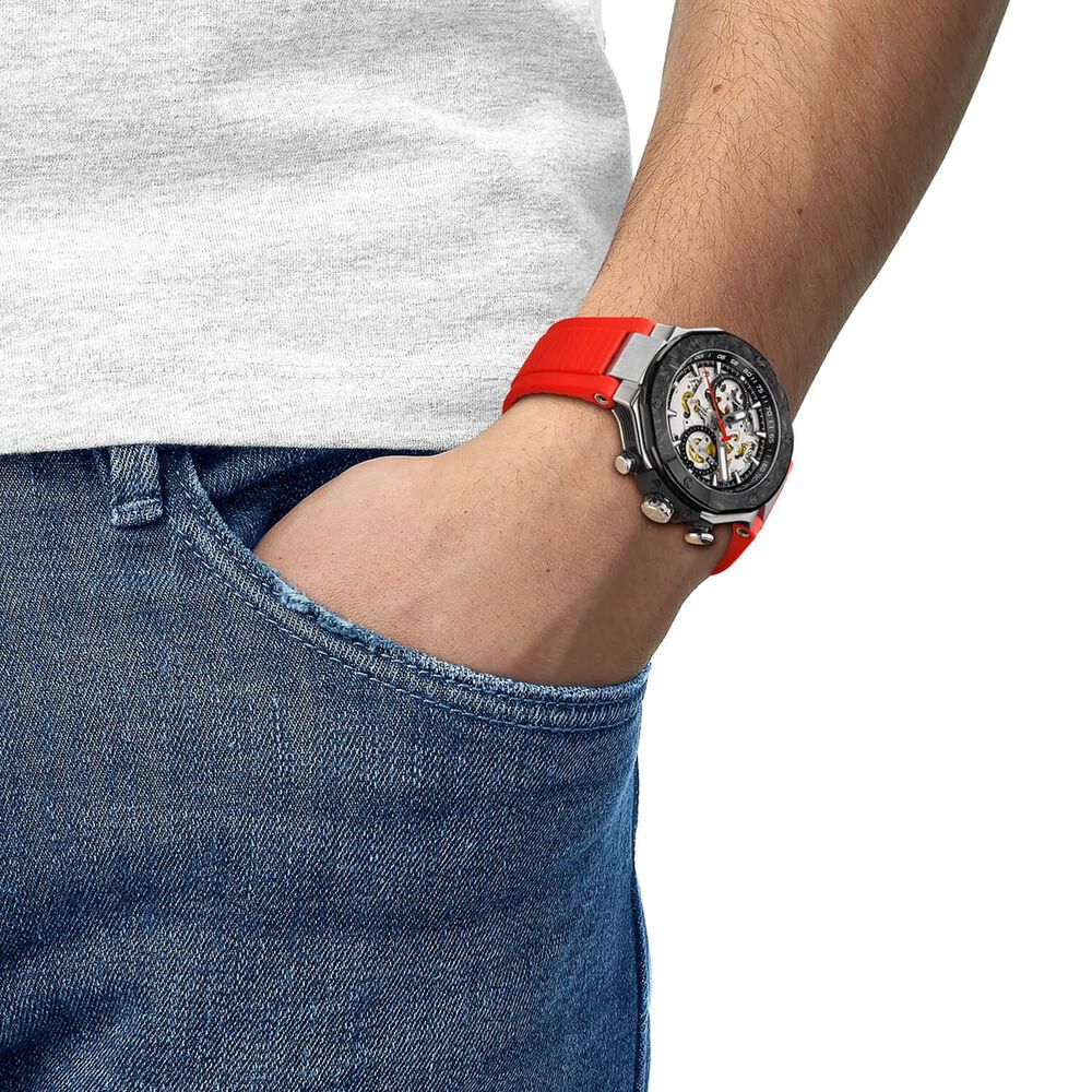 Tissot T-Race MotoGP 45mm Skeleton Dial Red Rubber Strap Chronograph Watch
