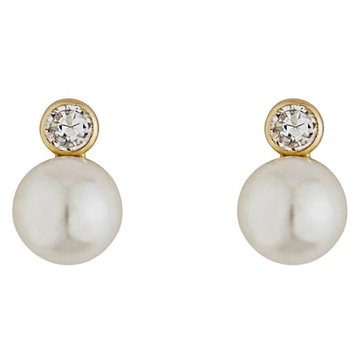 9ct Gold Pearl and Cubic Zirconia Stud Earrings