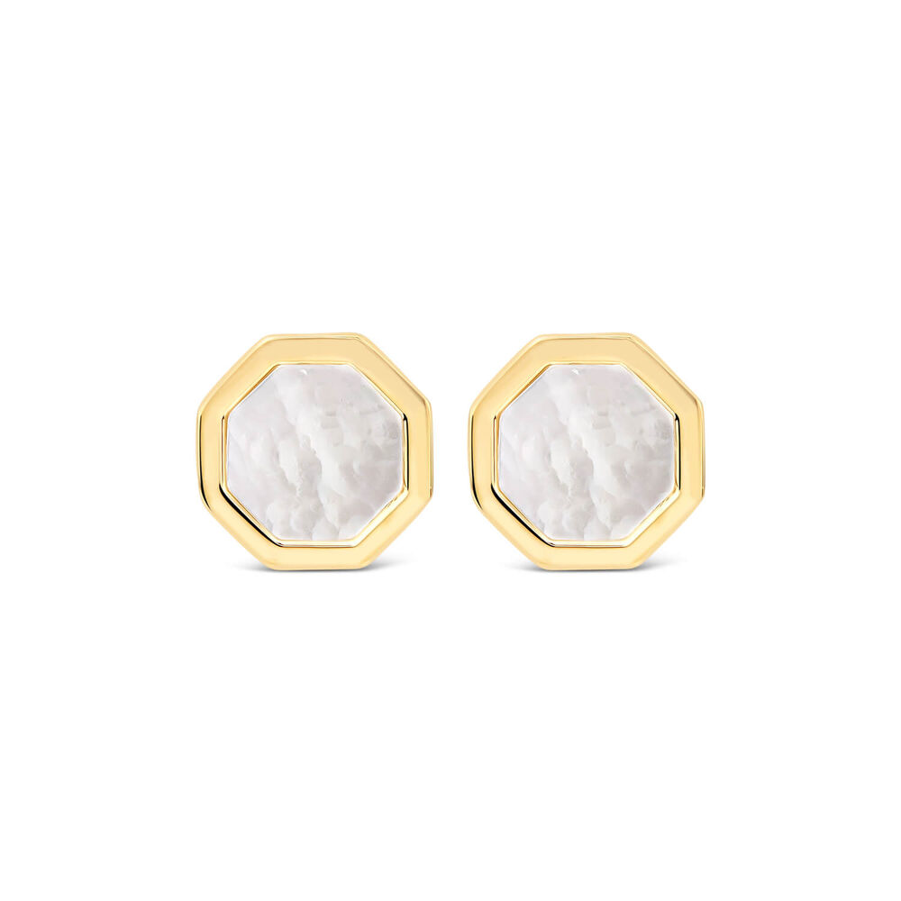 9ct Yellow Gold Hexagon Shaped Mother of Pearl Stud Earrings image number 0