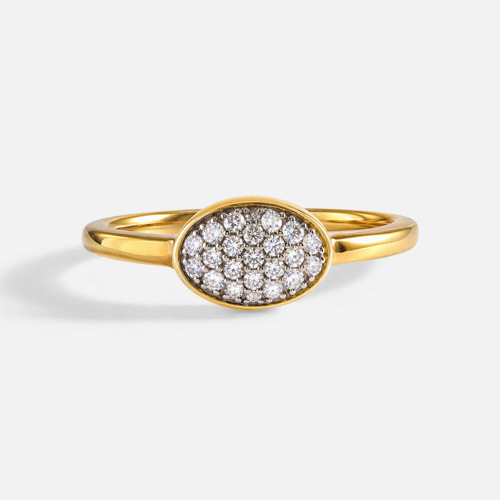 9ct Yellow Gold 0.15ct Bezel Set Oval Pave Diamond Ring
