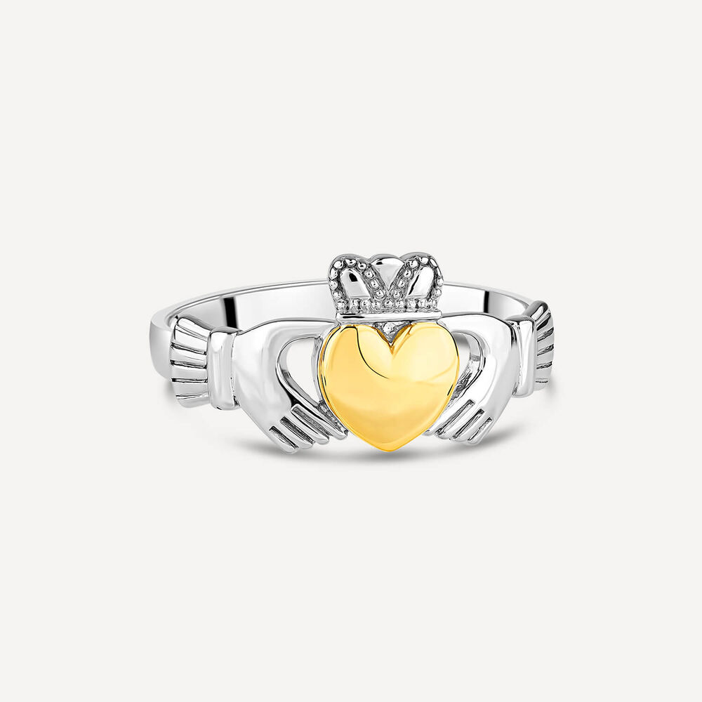 Sterling Silver & 9ct Yellow Gold Plain Claddagh Ring image number 2