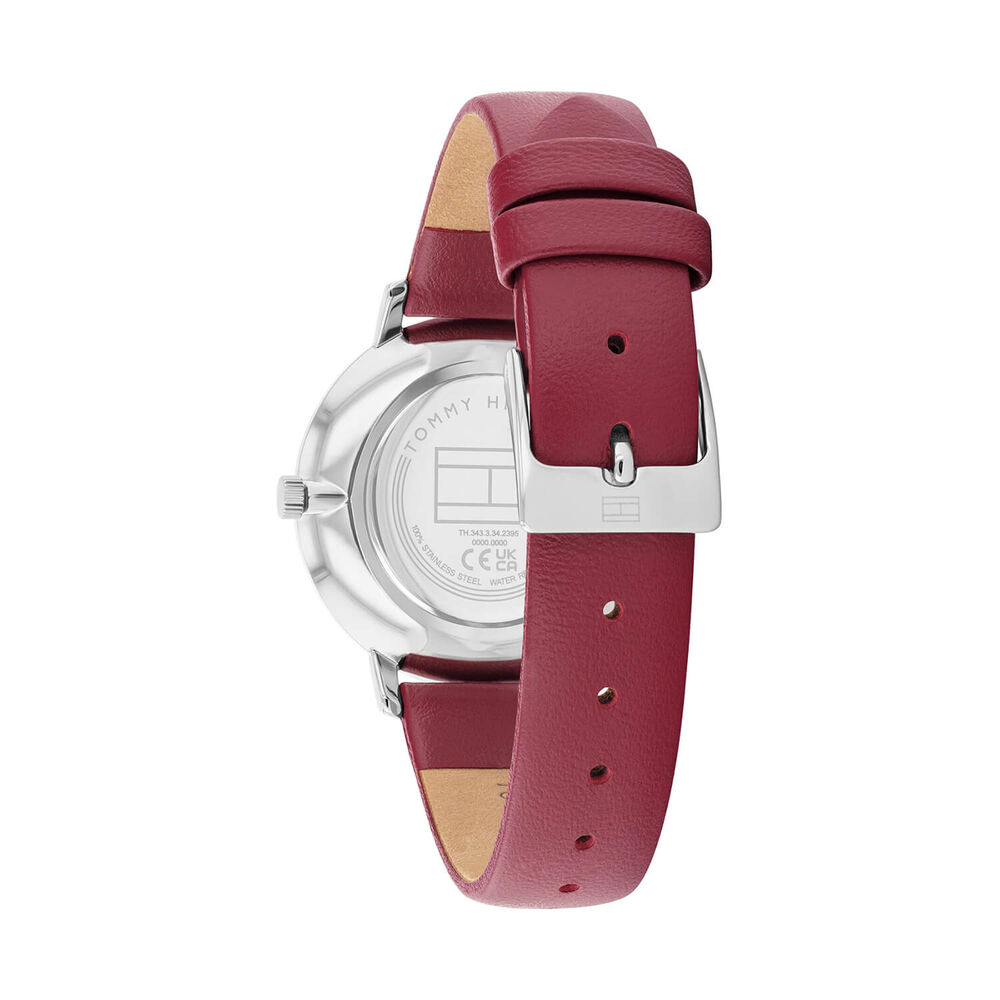Tommy Hilfiger 34mm Silver Dial Cranberry Leather Strap Watch image number 2