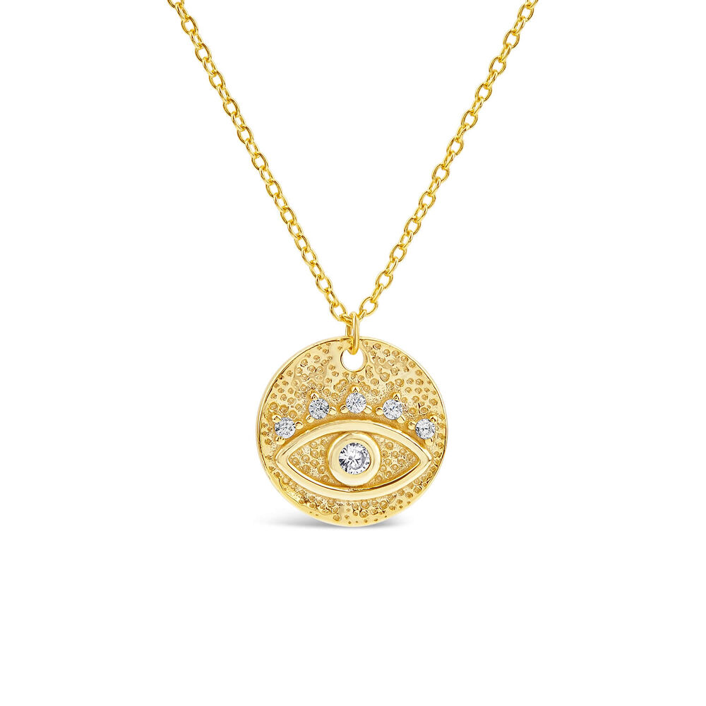 Yellow Gold Plated Sterling Silver Protective Eye Disk Pendant