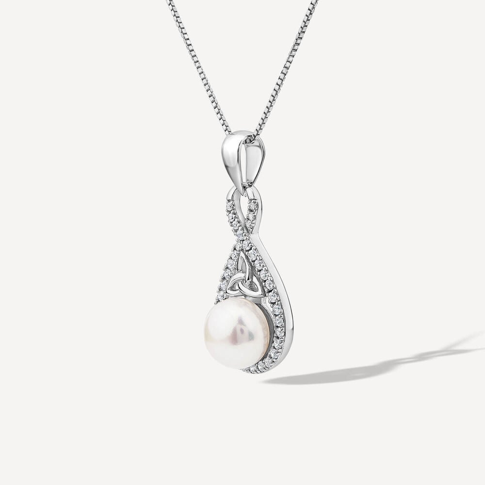 Sterling Silver Crystal & Pearl Trinity Knot Pendant