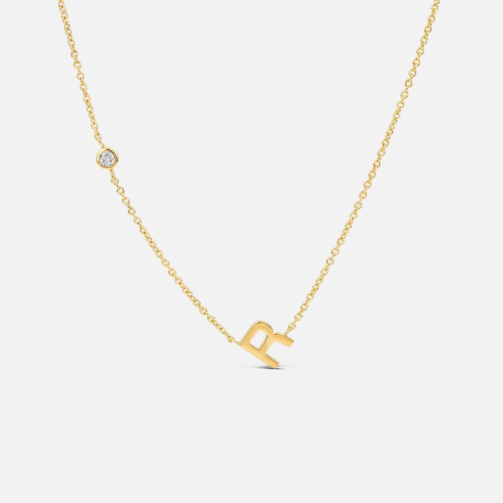 Yellow Gold Plated Vermeil Sterling Silver 0.06ct Lab Grown Diamond Initial R Necklet