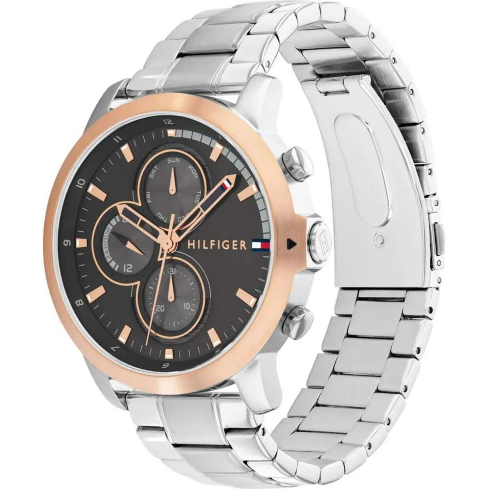 Tommy Hilfiger 46mm Grey Dial Rose Gold Bezel Steel Case & Bracelet Watch