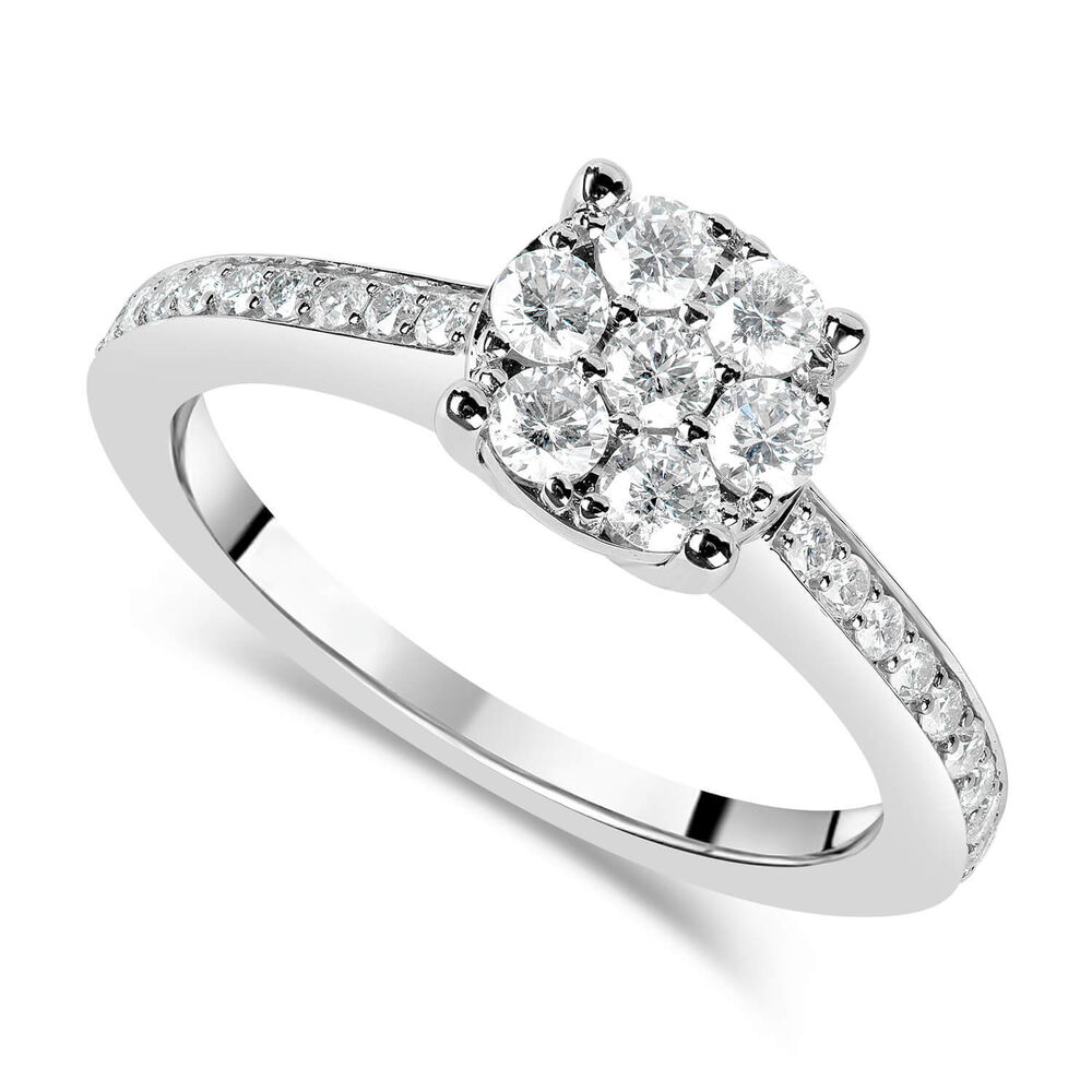 9ct white gold 0.45 carat diamond bridal cluster ring image number 0