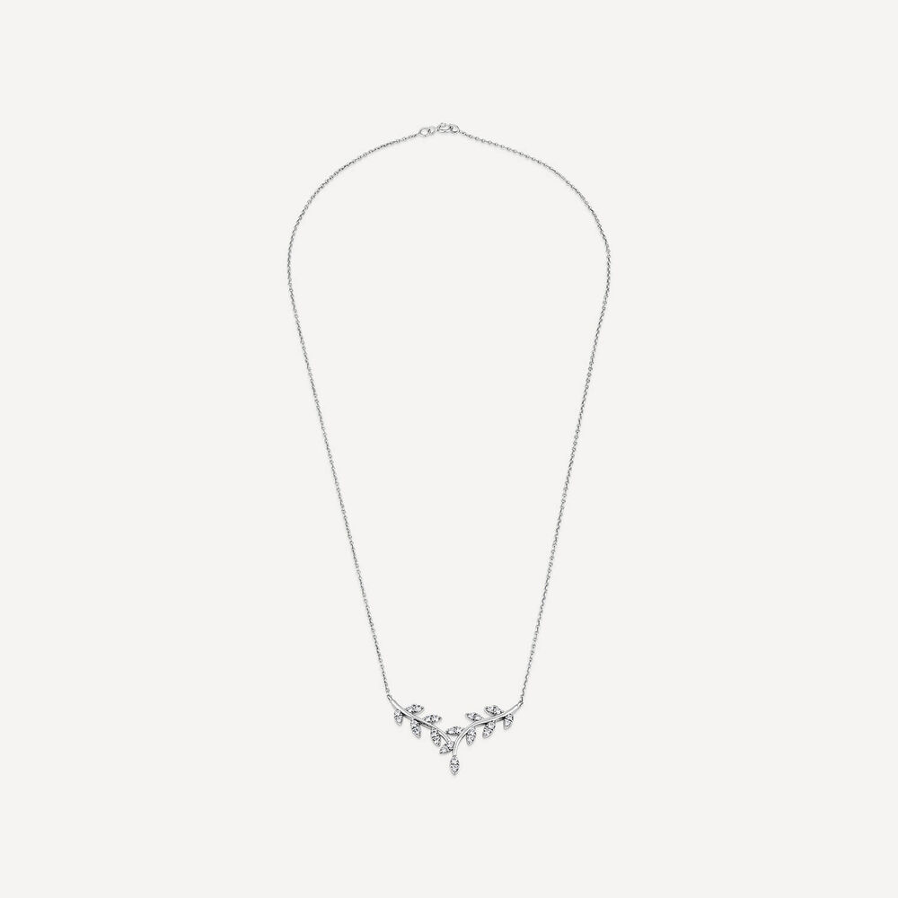 Sterling Silver Pave Cubic Zirconia Branch Design Hammock Necklet image number 2