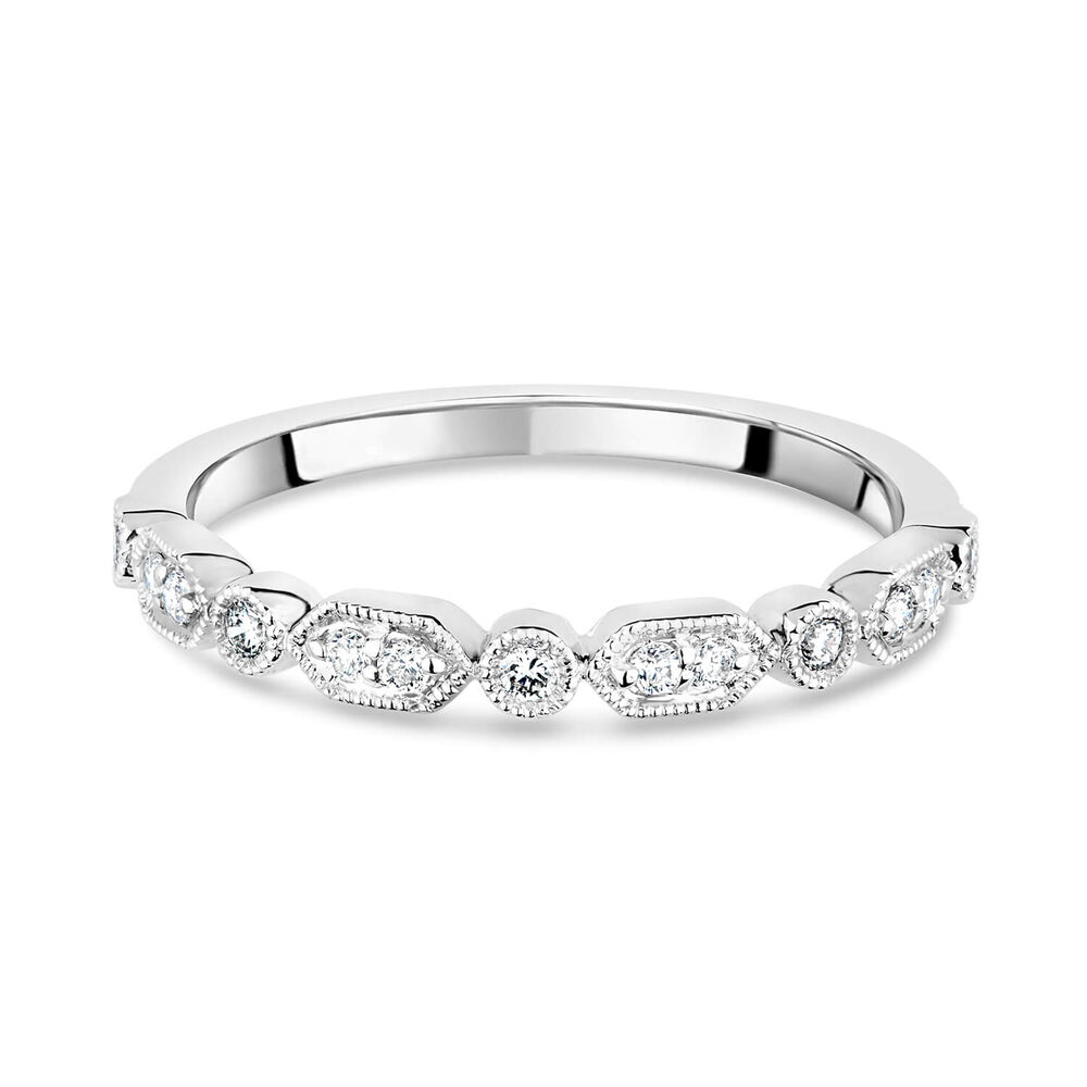 9ct White Gold Vintage Style 0.13ct Diamond Set Wedding Ring image number 4