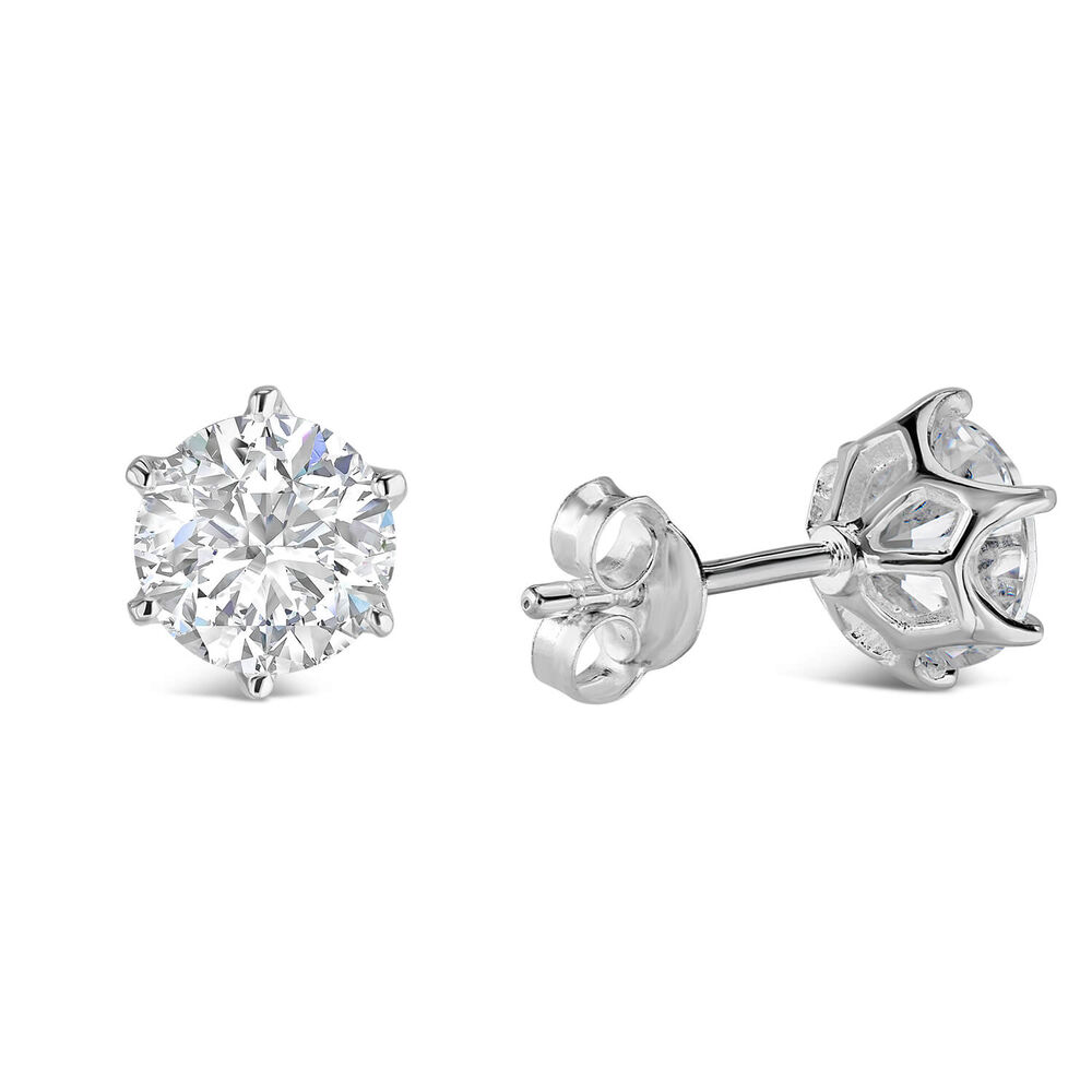 Sterling Silver Six Claw Cubic Zirconia 7mm Stud Earrings image number 2