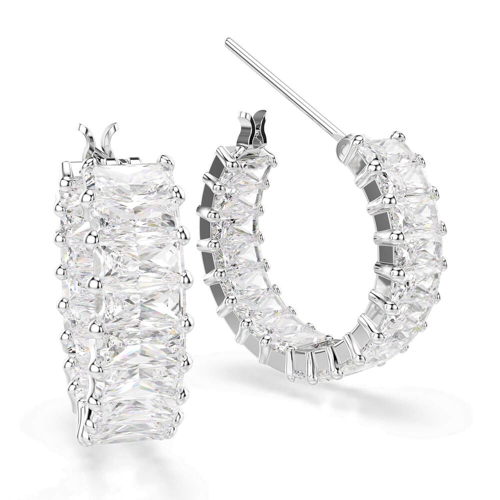 Swarovski Matrix Baguette Cubic Zirconia Rhodium Plated Hoop Earrings