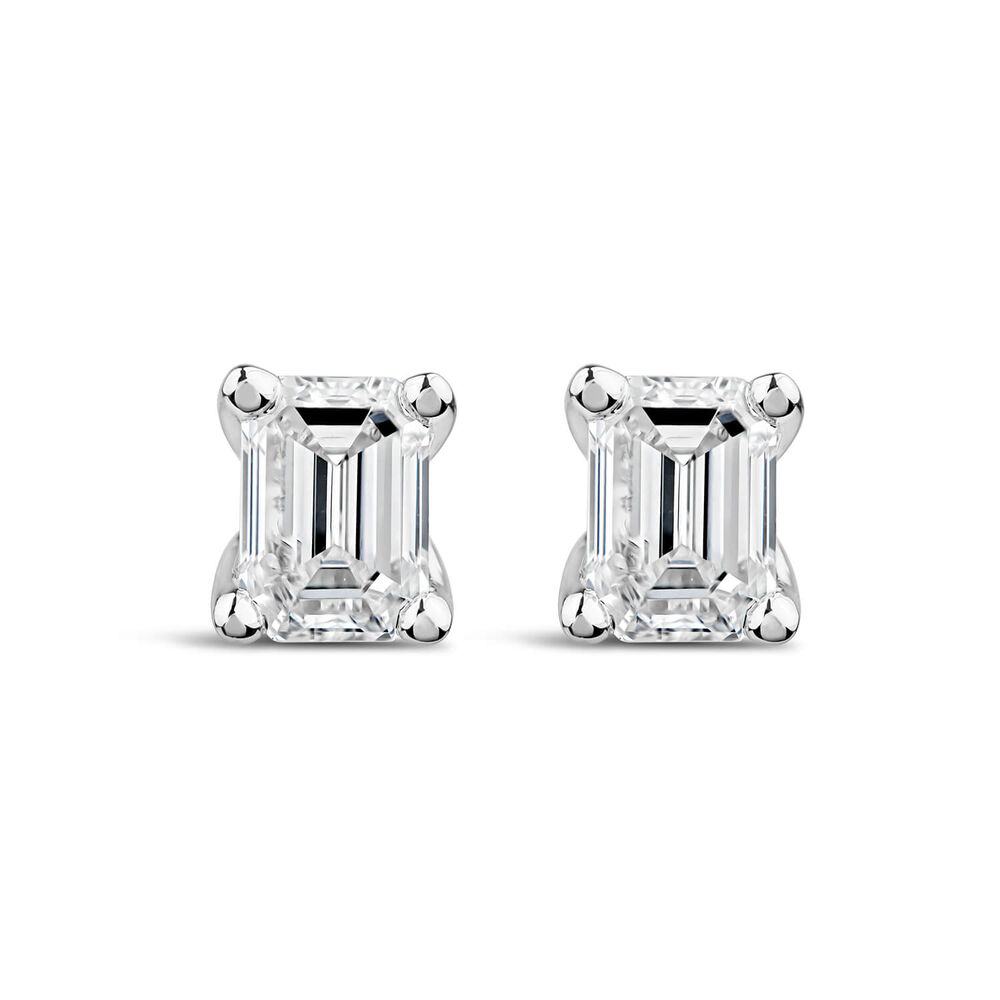 Born 18ct White Gold Lab Grown 1.40ct Diamond Emerald Cut Stud Earrings